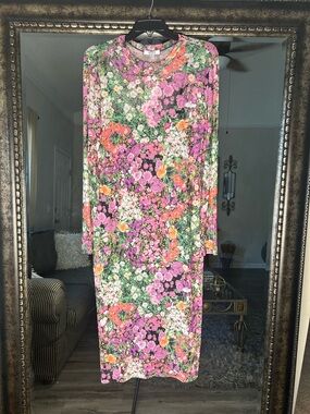 AFRM Floral Long Sleeve Midi Dress in Pink & Green